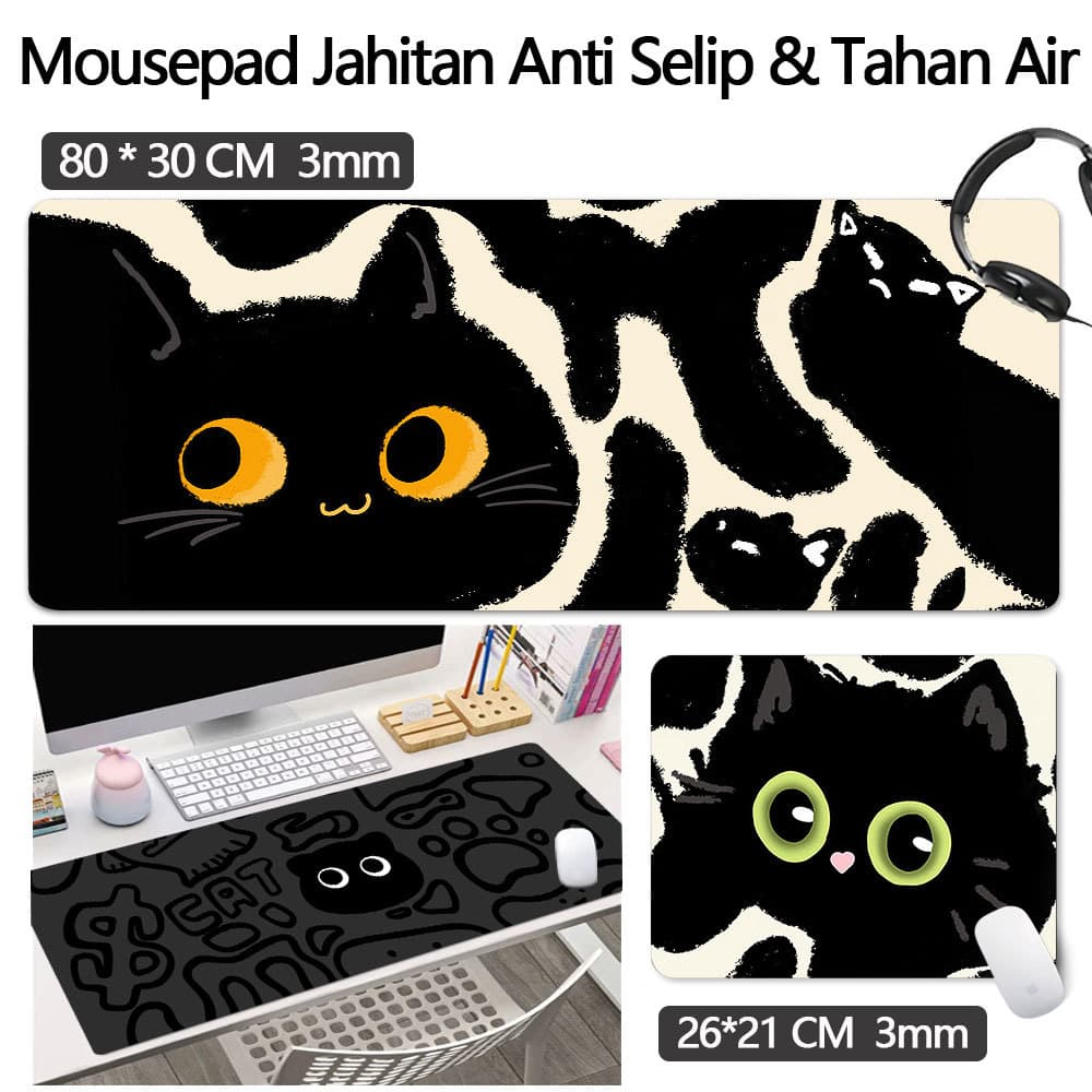 80 * 30cm Mouse Pad Anti Selip 26 * 21 CM Tapete De Mesa Grande MousePad Komputer Longo Gatos Preto