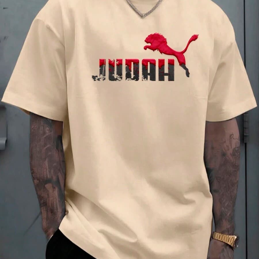 Camiseta Unissex "JUDAH" Leão Camisa Casual Premium 100% Algodão Estampa 3D Efeito Especial