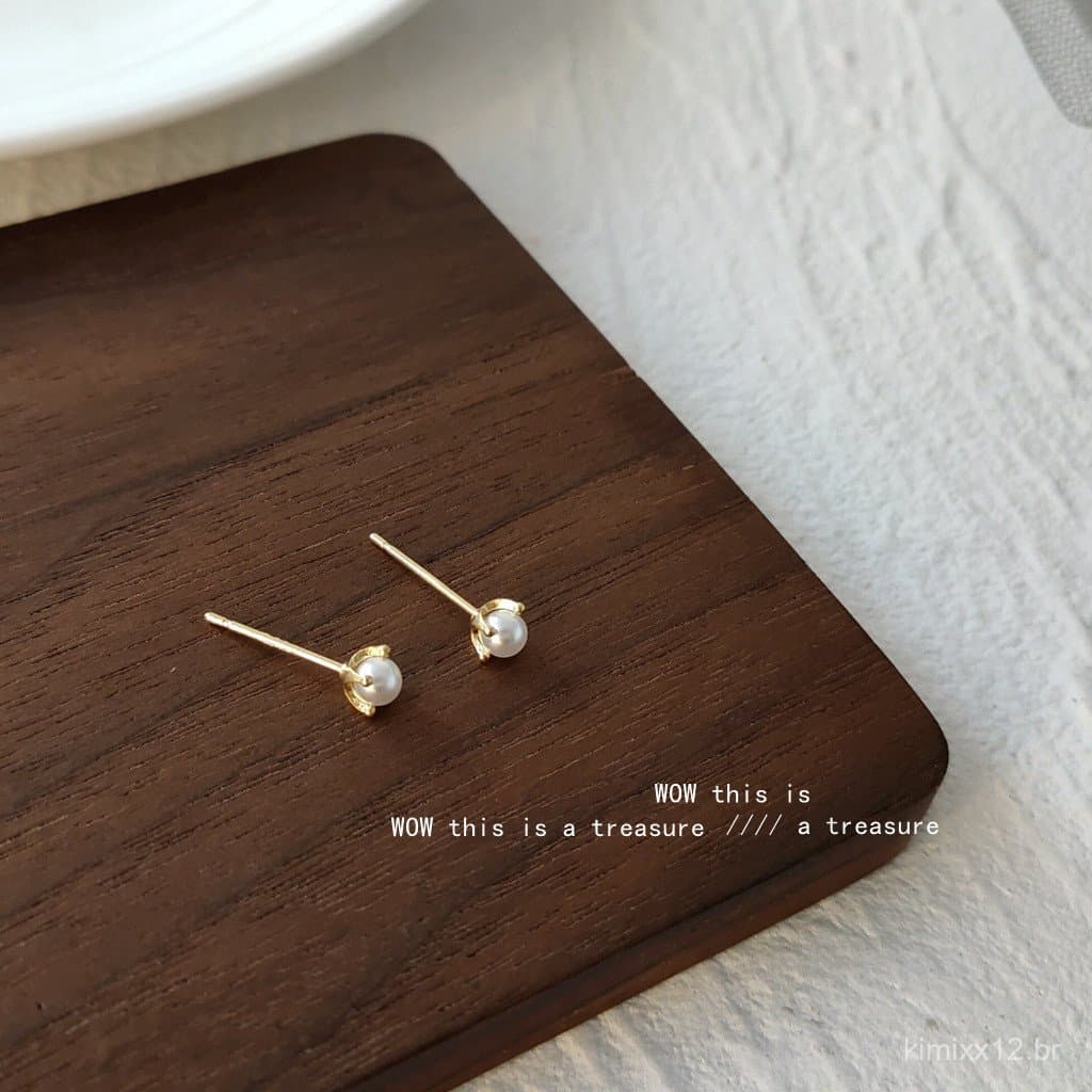 Mini brincos banhados a ouro verdadeiro que não precisam ser retirados ao dormir, brincos de pérola com agulha banhada a