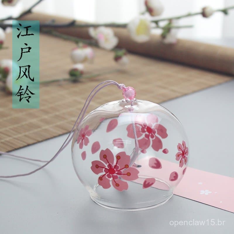 Sinos de vento de vidro com flores de cerejeira, pendente criativo para quarto, decoração suspensa de estilo japonês par