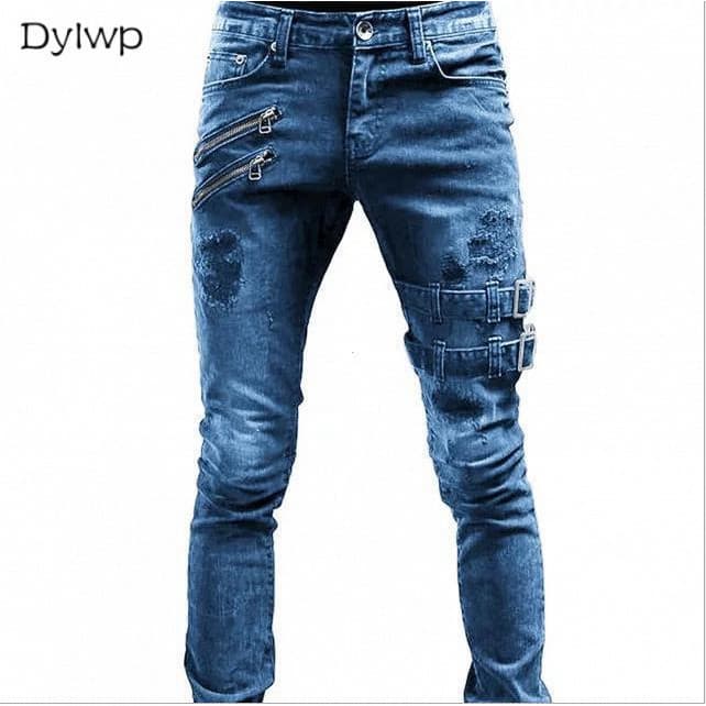 Jeans Elásticos Para Motocicleta Masculina Moda Retrô Rua Slim Fit