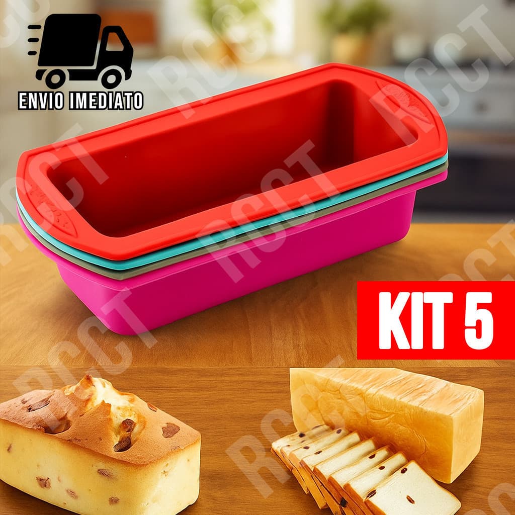 Kit 5 Forma de Silicone Flexível Para Pães Bolos Tortas Pudins Forno Antiaderente