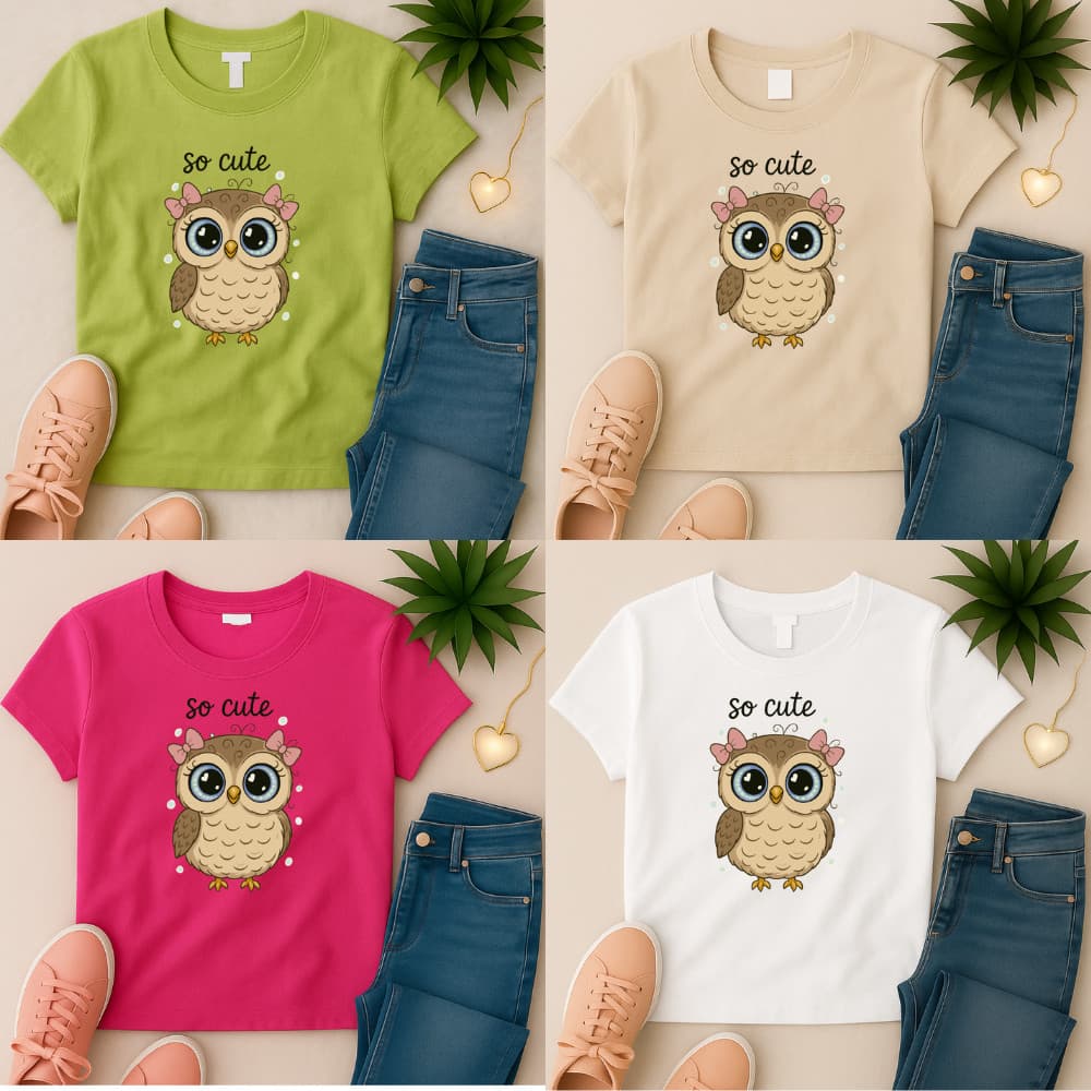 Camiseta Blusa Infantil Corujinha Estampa Fofa, 100% Algodão Macio, Blusinha Alta qualidade