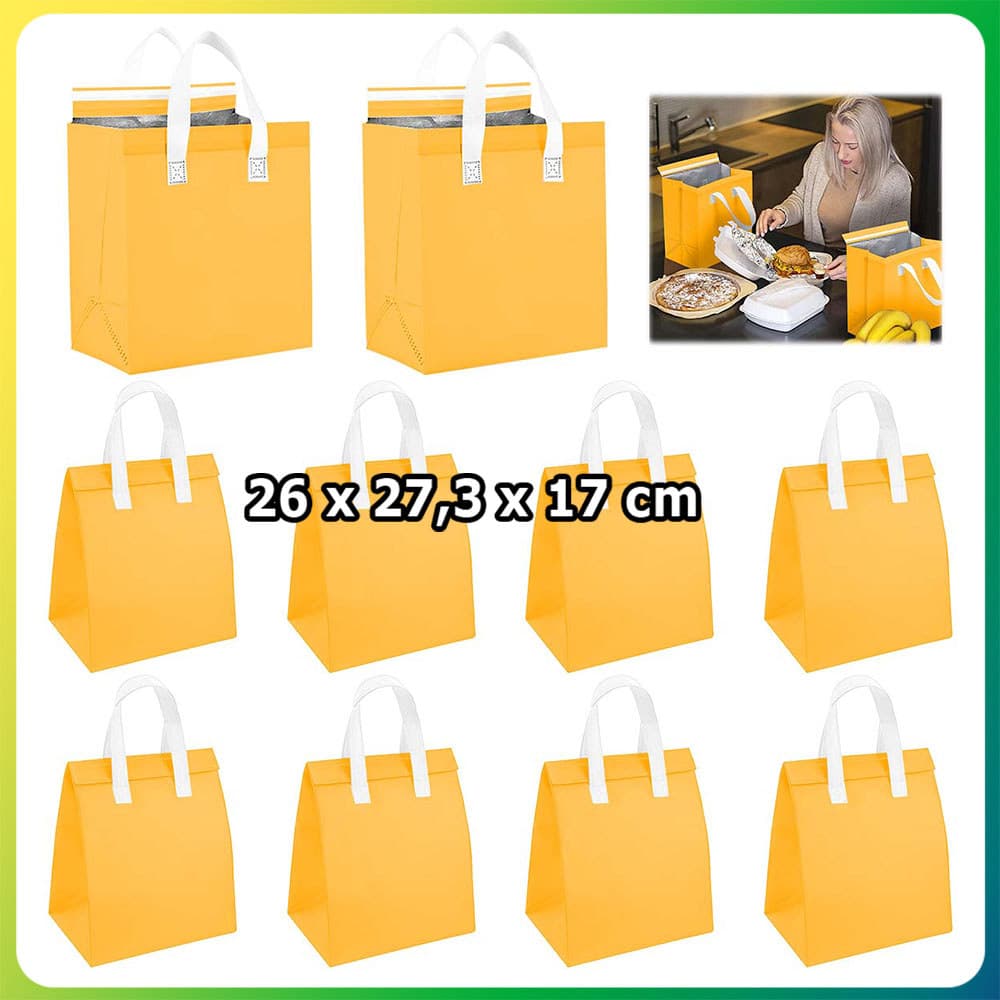 10x Amarelo Bolsa térmica bolsa refrigerante bolsa piquenique para comida viagem para alimentos quentes e frios