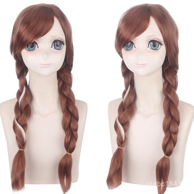 Peruca COS Zhushengda da Princesa Anna de Frozen, Versão com Coques em Tons de Marrom e Branco, Peruca de Anime 310-2