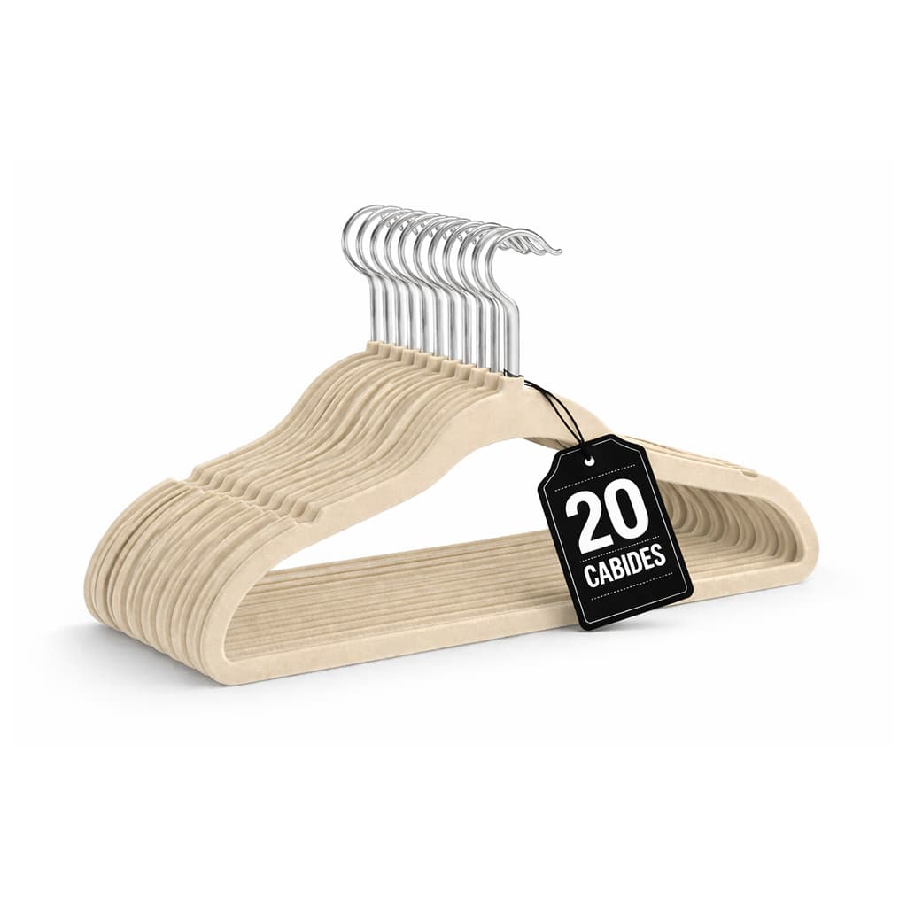 Cabides De Veludo Bege Kit 20 Unidades Slim Adulto