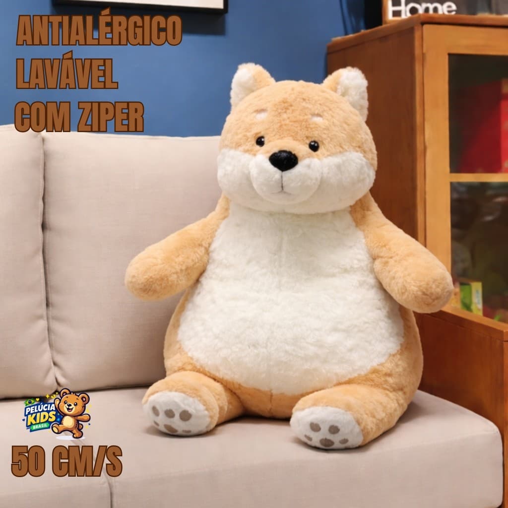 Urso Caramelo de Pelúcia  50cm Antialérgico Lavável com Zíper