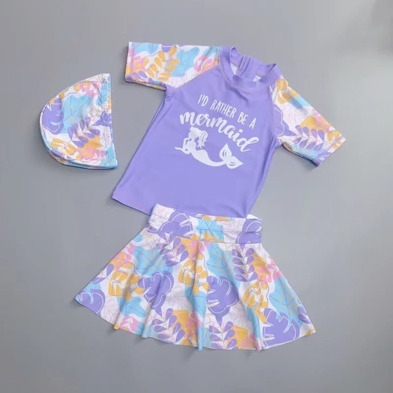 Âmbar pedido interno maiô infantil meninas manga curta saia dividida terno de três peças meninas médio grande crianças t