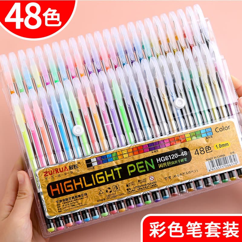 Versão coreana pequena fresca simples criativa colorida caneta iluminadora Flash caneta gel que muda de cor Metal brilha