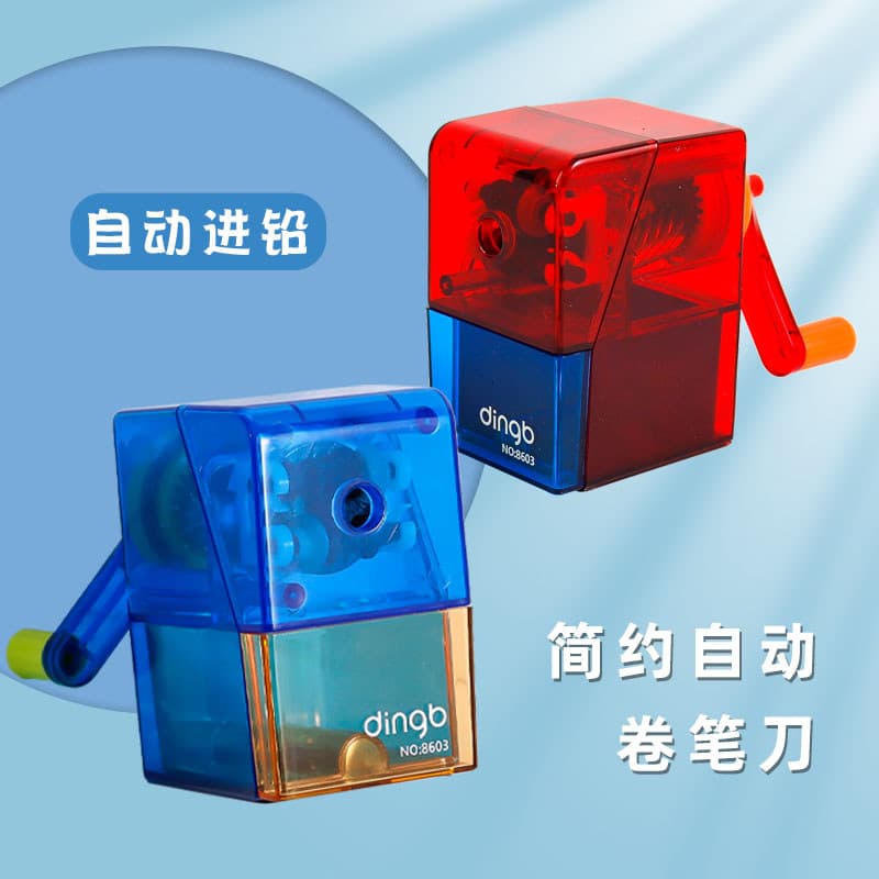 Apontador de lápis transparente dos desenhos animados apontador de lápis com manivela multifuncional automático apontado