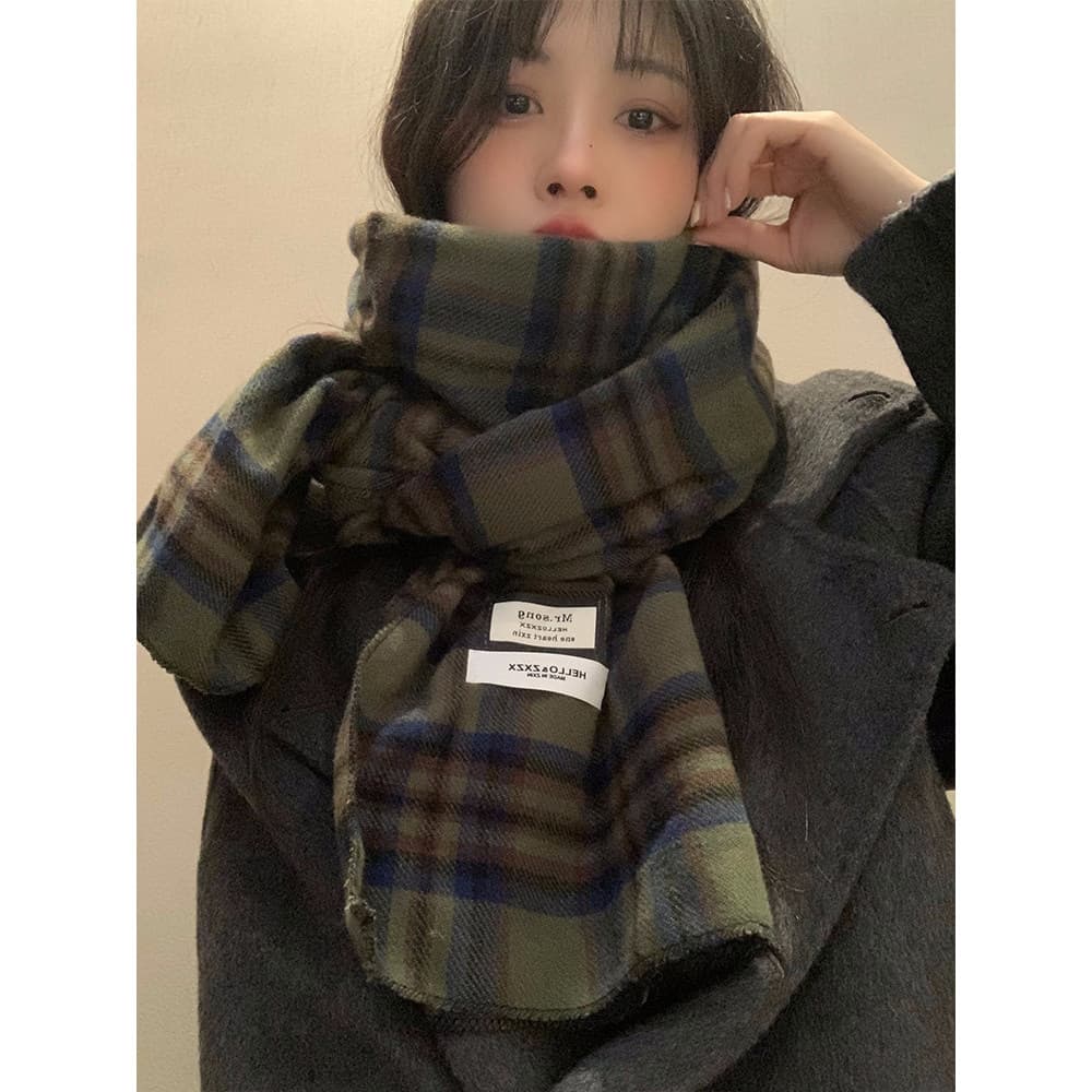 2025 novo estilo verde xadrez cachecol feminino inverno estilo coreano imitação de caxemira High-End quente estudante pe