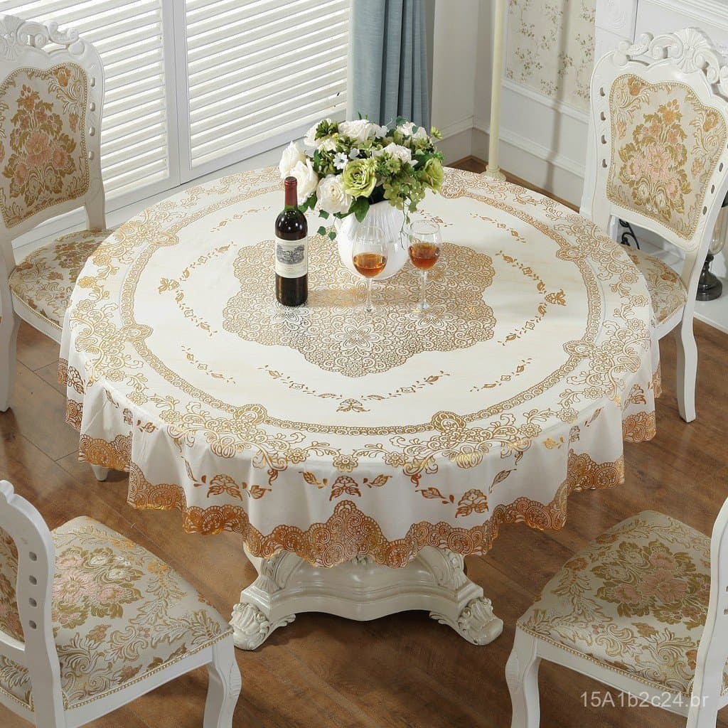 Venda direta do fabricante: Toalha de mesa de PVC com relevo dourado em estilo europeu, à prova d'água e resistente a ól