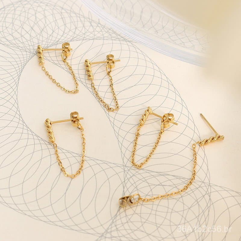 Brincos de corrente com franjas em estilo minimalista europeu e americano, em aço titânio banhado a ouro 18K, brincos ir