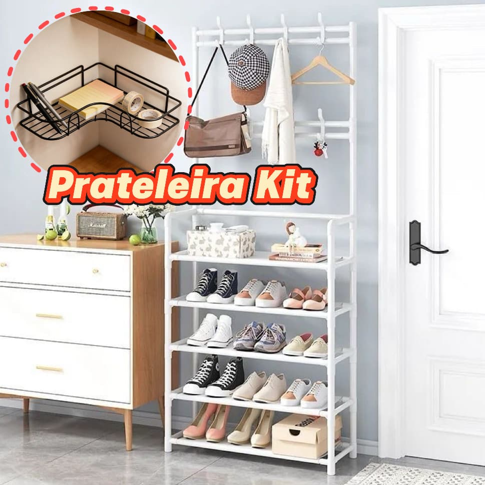 Kit 2 em 1: Sapateira 5 Andares + Prateleira para Banheiro | Organizador Multifuncional para Casa
