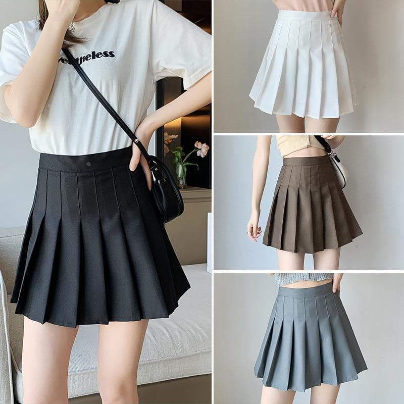 Saia plissada feminina verão saia de cintura alta 2025 novo estilo Design pequena saia linha A JK saia curta preta