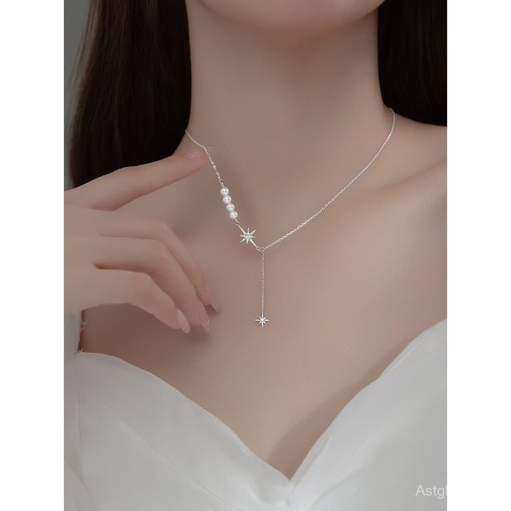 Colar delicado de prata s925 para mulheres, estilo japonês e coreano, fresco e simples, com pingente de estrela de diama