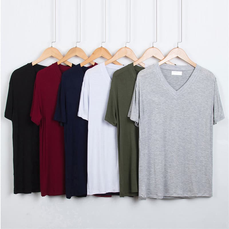 Exportação de comércio exterior verão Casual camiseta masculina algodão puro cor sólida com decote em V camisa de manga