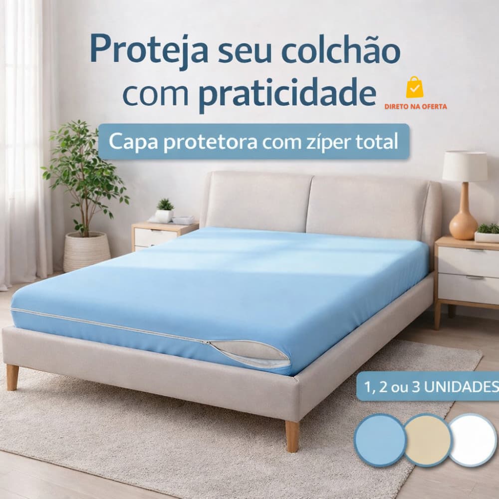 Kit Capa Protetora de Colchão Solteiro Casal c/ Zíper Proteção Pratico Antiácaro Tamanho Padrão