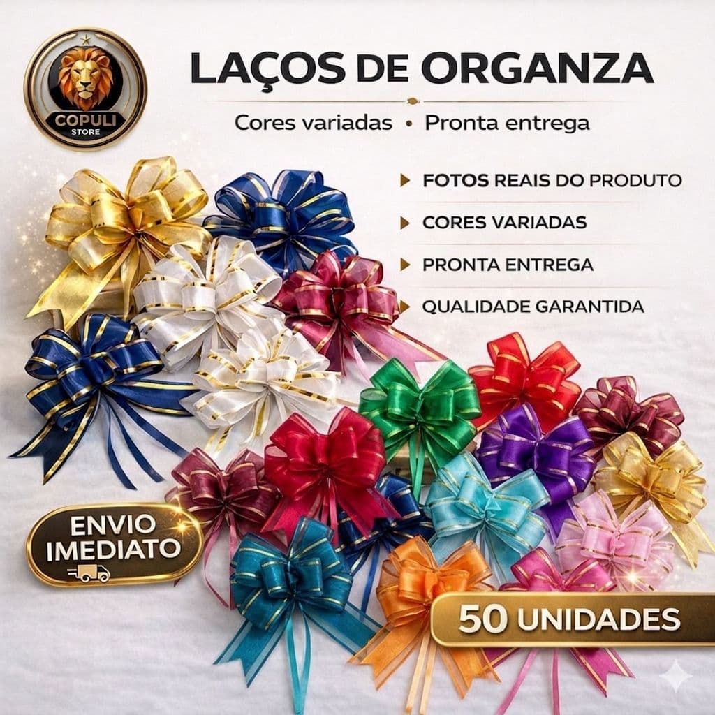 Laços Fácil Organza Poliéster 30mm x 47cm Presentes Extra Luxo 50 Unidades