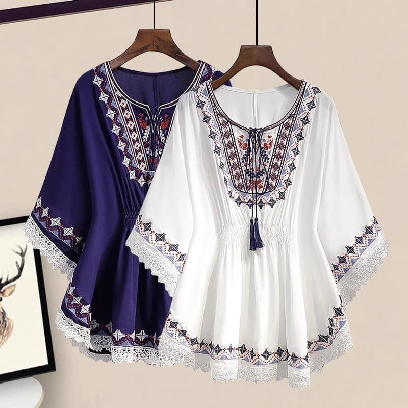 Plus Size roupas femininas 2025 estilo verão irmã gorda fina renda costura Chiffon camisa feminina solta mais magro olha