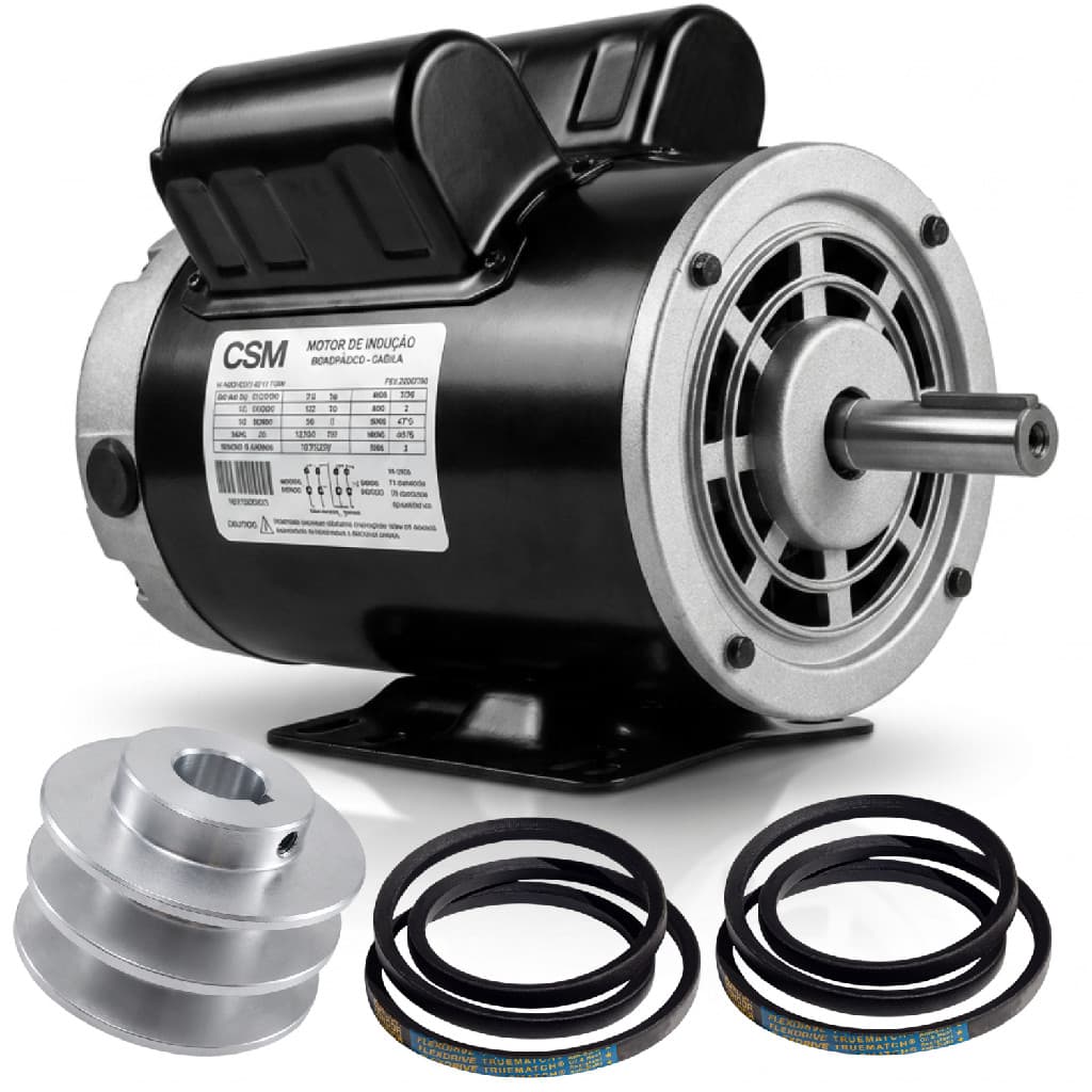 Kit Motor Eletrico Csm 2cv Com 2 Correias + 1 Polia Do Motor Completo para Betoneira 400 litros