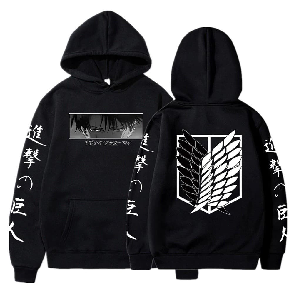 Moletom Canguru Anime Attack On Titan Levi Asas Da Liberdade Blusa De Frio Unissex 100% Algodão