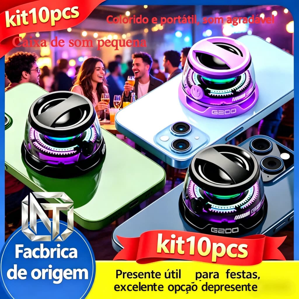 Caixa De Som Bluetooth Mini Magnética LED RGB À Prova D'água Portátil Som Ambiente Festa Kit Atacado 5/10 Unidades