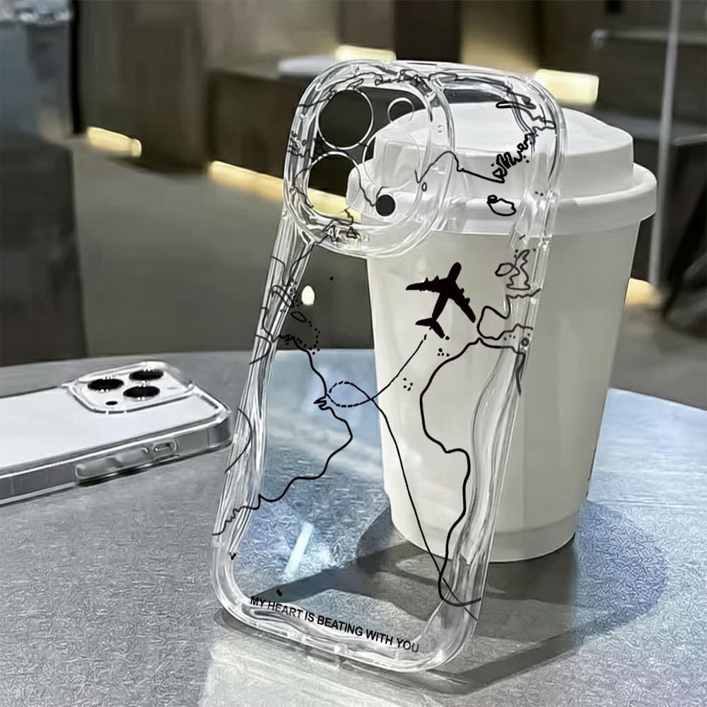 Inspiração Avião Rota Capa Capinha Para iPhone 17 Ar 16 15 14 Plus 13 12 11 Pro Max XR Silicone Transparente