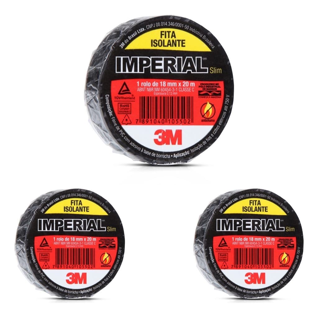 Kit 3 Fitas Isolantes Antichamas 3M Imperial 18mmx20m