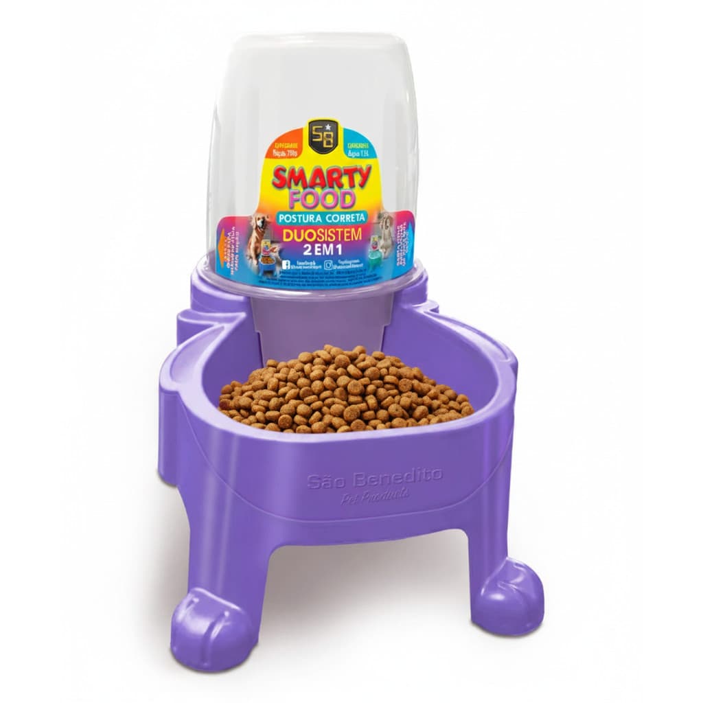 Comedouro ou Bebedouro  Dupla Função Automático Roxo Smarty Food