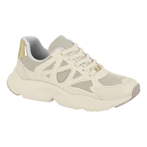 Tênis Feminino Esportivo Vizzano Chunky Leve Resistente Branco/Bege Geométrico Conforto Dia a Dia