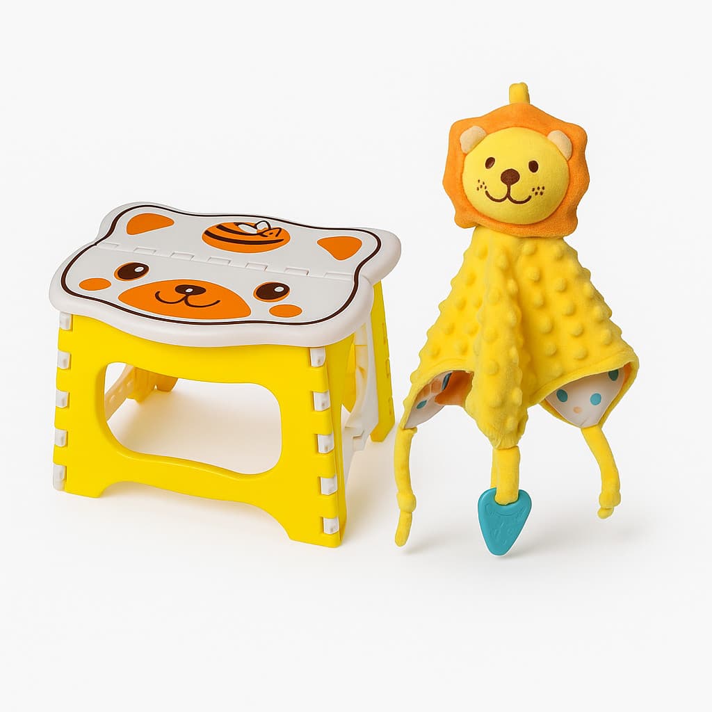 Kit banqueta infantil dobravel + Mordedor Naninha de pelucia