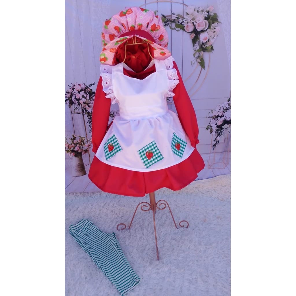 Fantasia Moranguinho Infantil Clássica – Vestido, Avental e Chapéu | Festa, Carnaval, Halloween