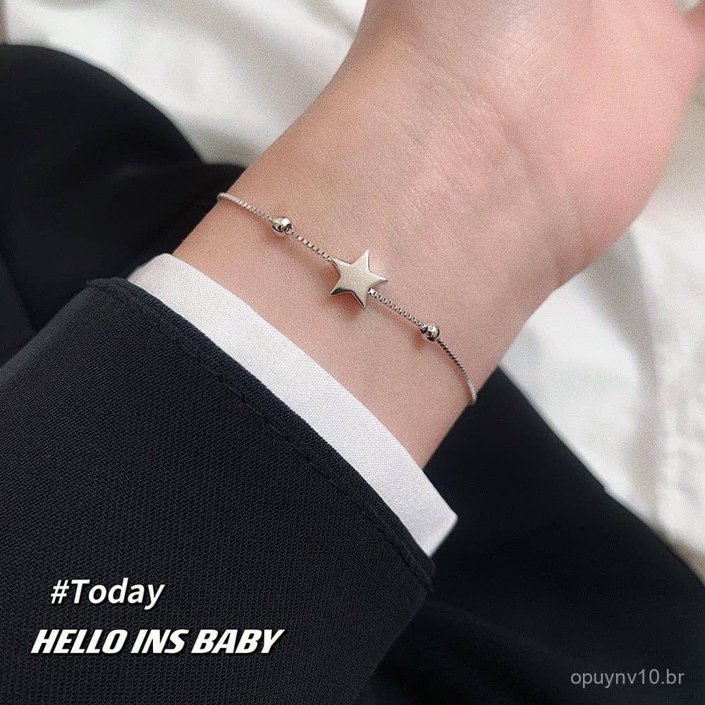 Pulseira de estrela de cinco pontas em prata esterlina s925, joia elegante e simples, pulseira de estrela moderna para m