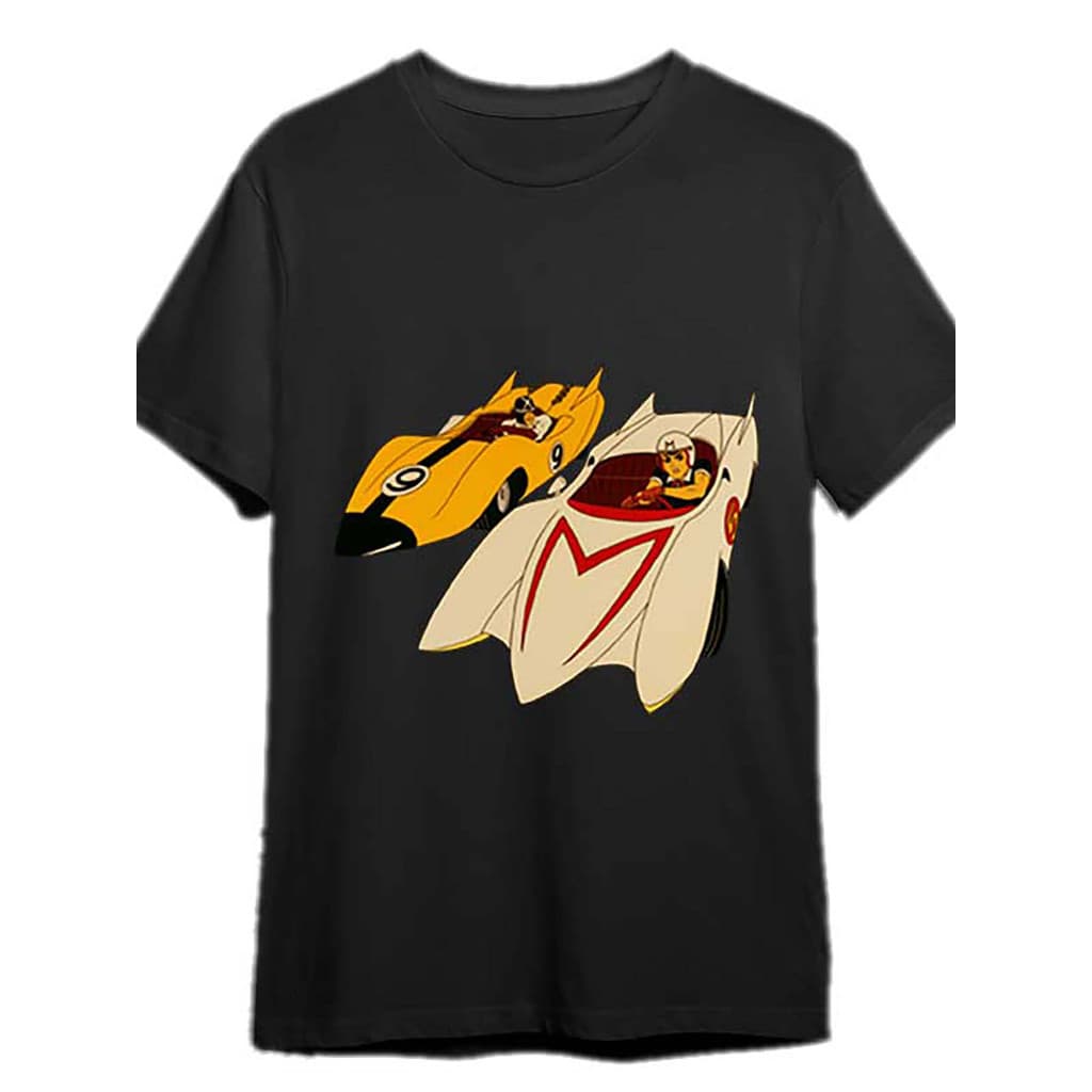 Camiseta Masculina Vintage Speed Racer - Preta, Manga Curta Casual com Design Clássico de Anime, Tecido Macio, Caimento