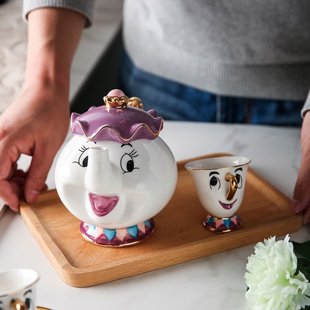 Bonito A Bela e a Fera Bullet Mrs Potts Conjunto de Chips Bule de Porcelana Caneca Presente de Natal A Bela e a Fera