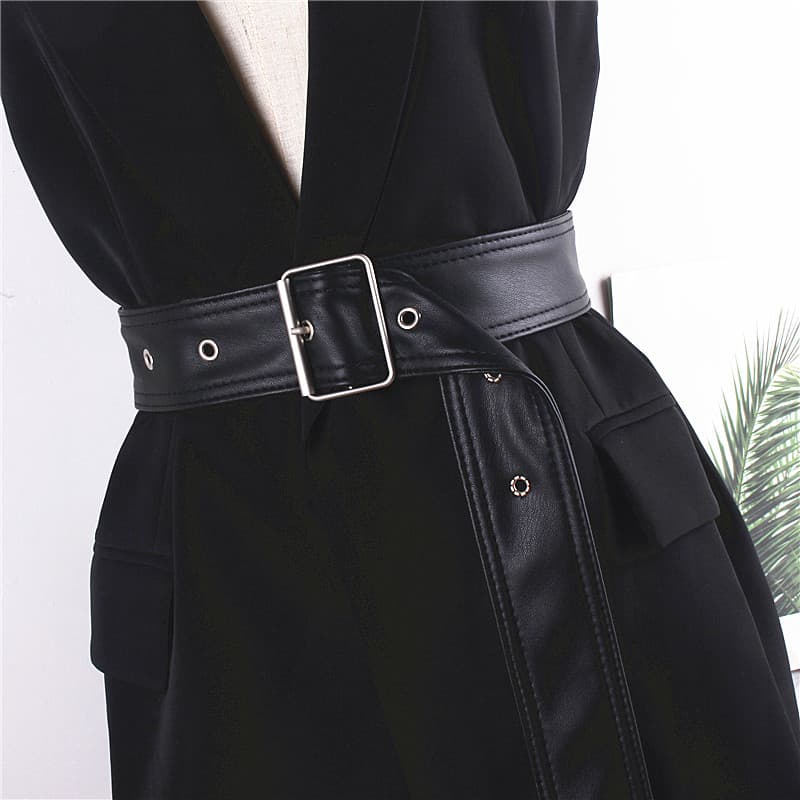 Simples europeu americano casaco cinto decoração feminina All-Match vestido camisola cintura estreita cinto largo moda f