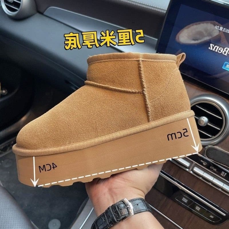 Botas curtas de cano baixo de um Pedal, pele com sola grossa, forro de lã de inverno, sapatos de algodão para ano, botas