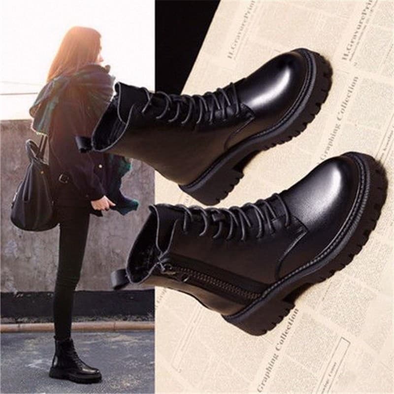 2026 estilo britânico de sola grossa novo estilo feminino na moda Martin botas outono All-Match veludo botas curtas bota
