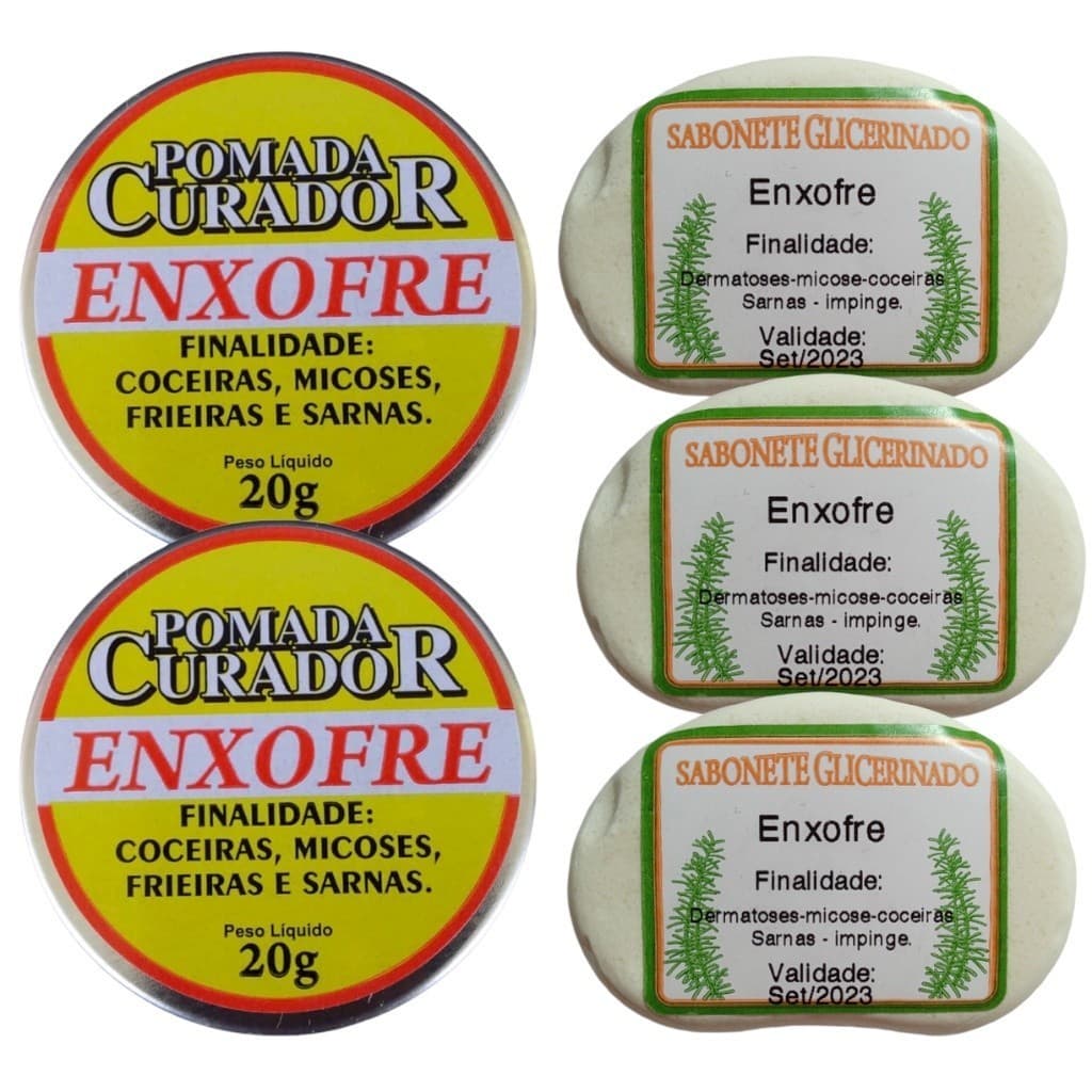 2 Pomada 3 Sabonete Enxofre Extra Forte Sarna Micose Coceira
