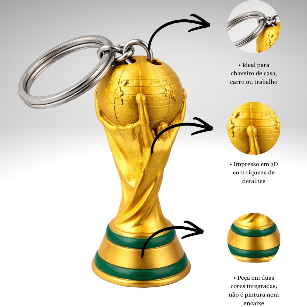 Kit Chaveiro Taça Copa do Mundo Oficial Troféu Dourado Estilo Futebol Mini Estátua Decorativa Dourada 2026 Origianal