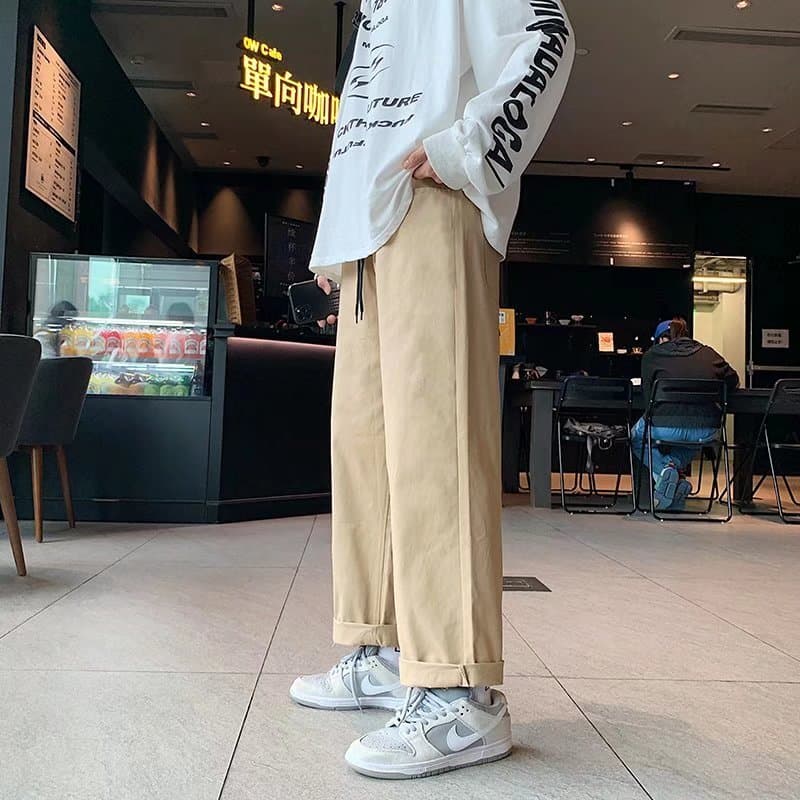 Macacão japonês de cor sólida masculino na moda solto perna larga calças casuais outono inverno All-Match ins pingente c