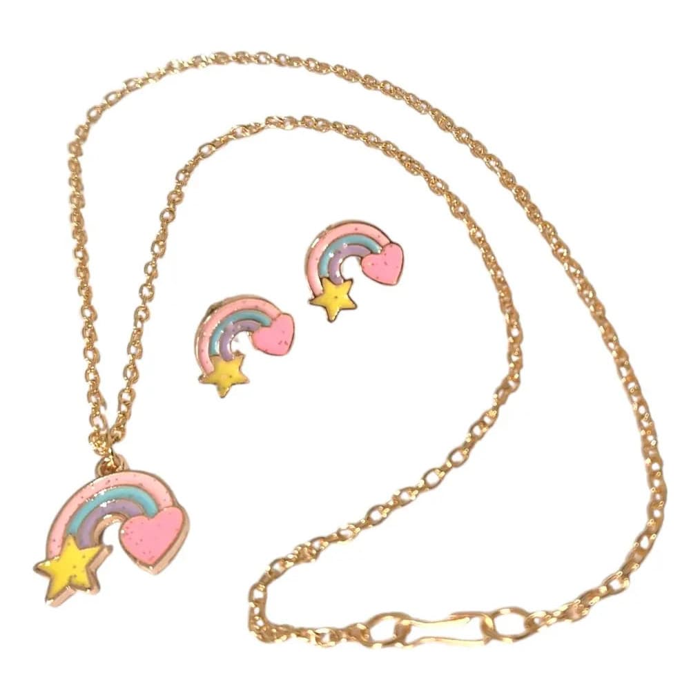 Conjunto Colar Corrente Arco Iris Infantil Bijuteria