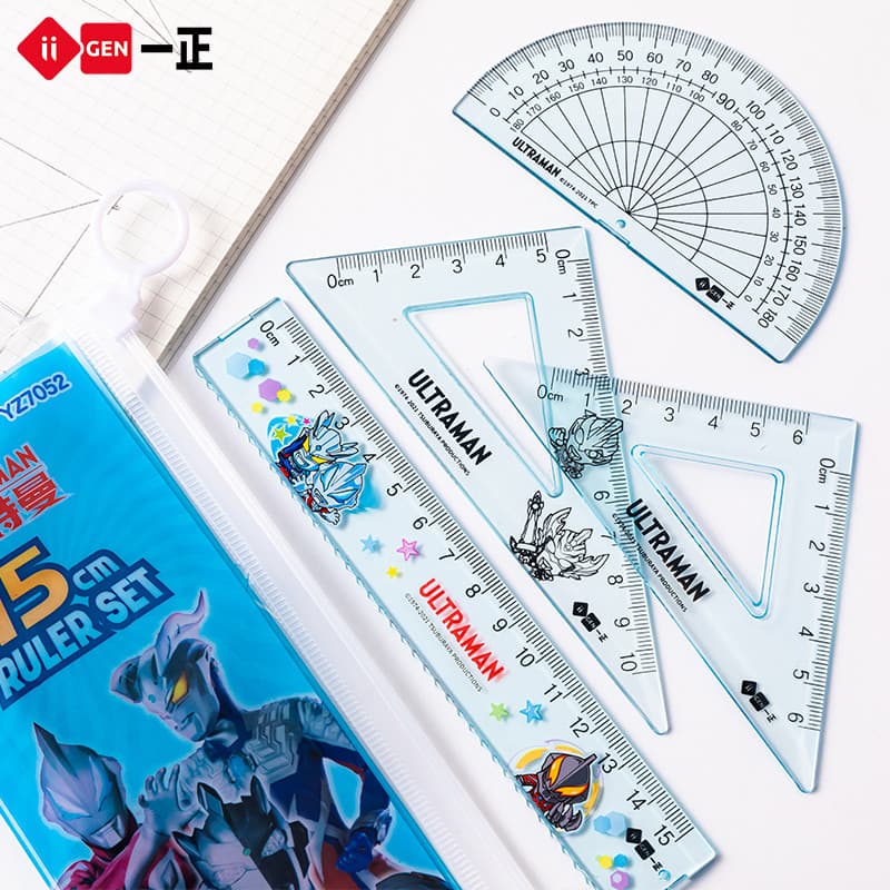 Conjunto de régua Iigen Yizheng Ultraman Conjunto de quatro peças Alunos do ensino fundamental Transferidor dedicado Rég