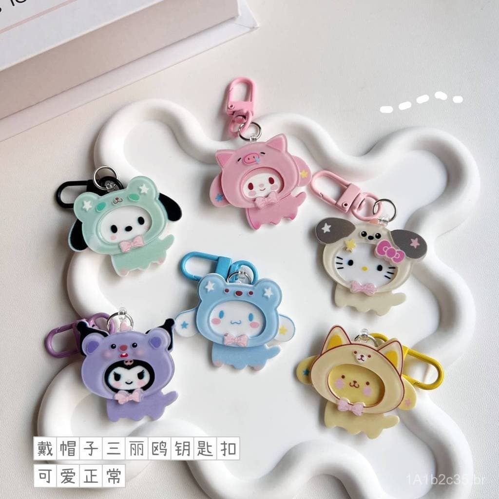 Chaveiro Sanrio com chapéu, fofo e doce, com coração feminino, pingente de bolsa em formato de estrela, acessórios para