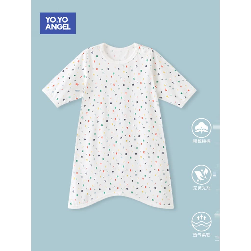 Crianças camisola verão puro algodão estilo fino pijamas do bebê à prova de chute manga de três quartos camisola do bebê