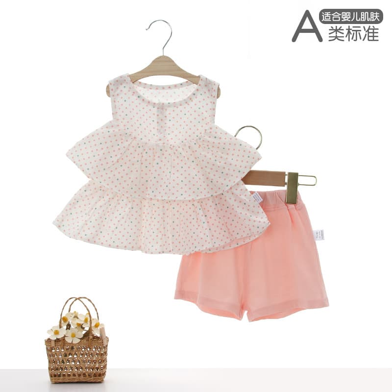 Feminino bebê verão terno fino crianças vestido de verão pequeno ponto saia sem mangas A linha saia versão coreana vesti