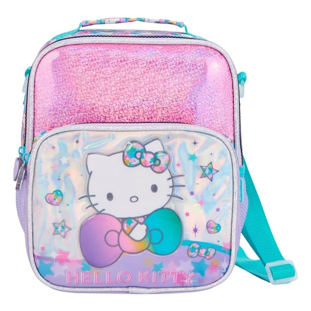 Lancheira Hello Kitty holografica termica alça mão e Costas