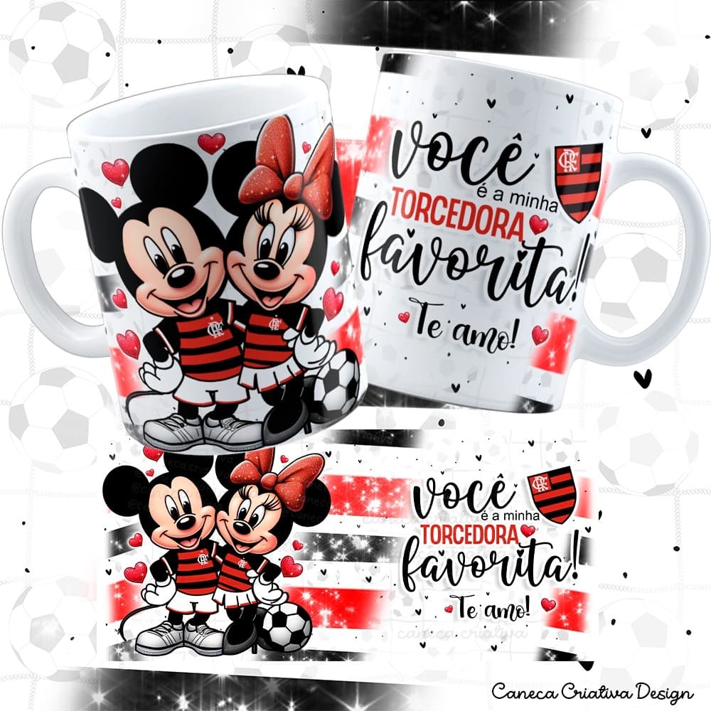Caneca de Porcelana Mickey e Minnie torcedor favorito dias dos namorados