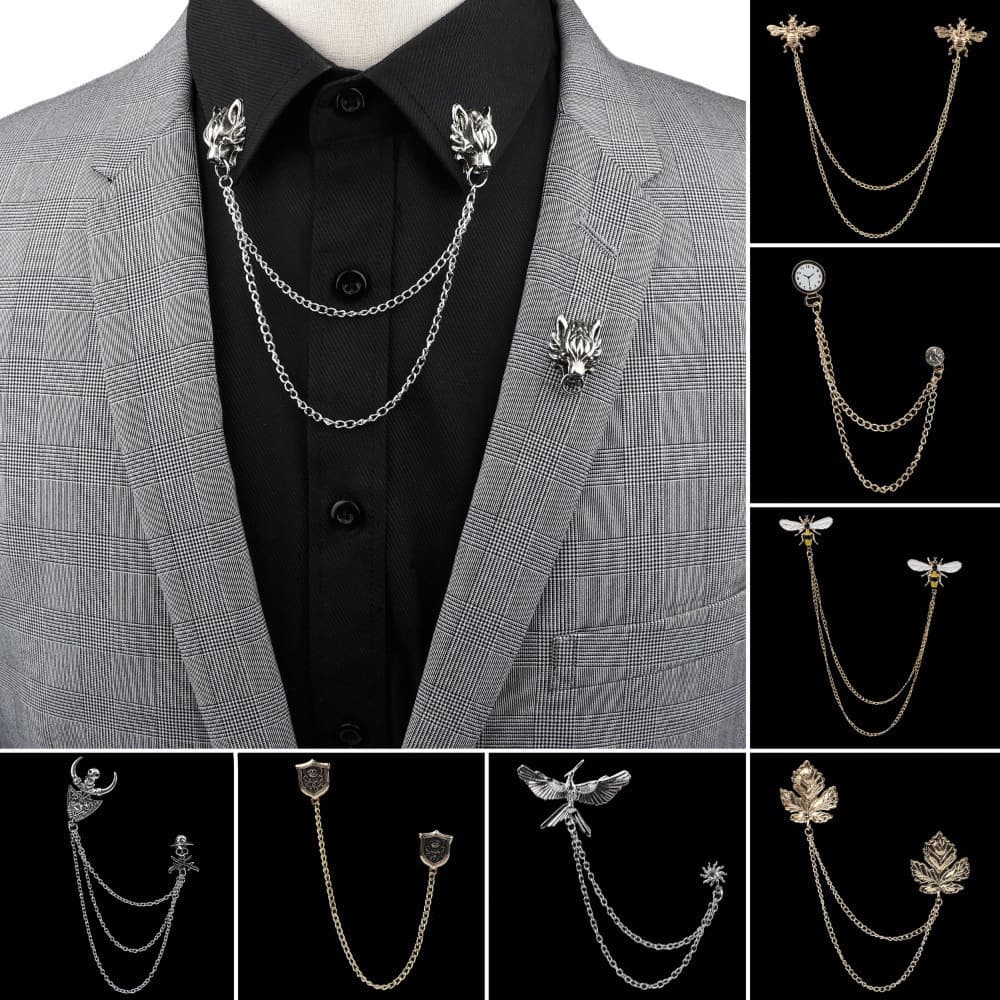 Camisa De Terno Masculino Colarinho Tassel Corrente Lapela Alfinete Alfinetes Retro Vestidos De Noiva Dança Acessórios D